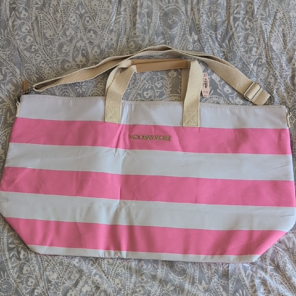 Victoria's Secret Pink and White Striped Tote Bag